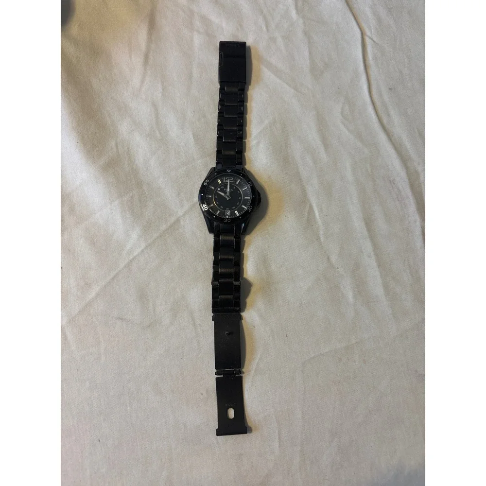 Fossil Watch AM-4302 Mens OS Black Good Stainless Steel Analog Date‎ 10 ATM
